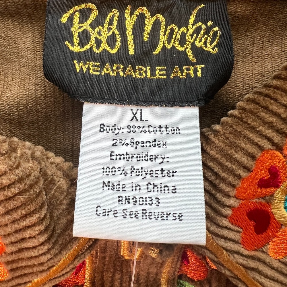 Bob Mackie Women's Shirt Sz XL Large Brown Wearable Art Corduroy Embroidered NWT - Picture 14 of 16